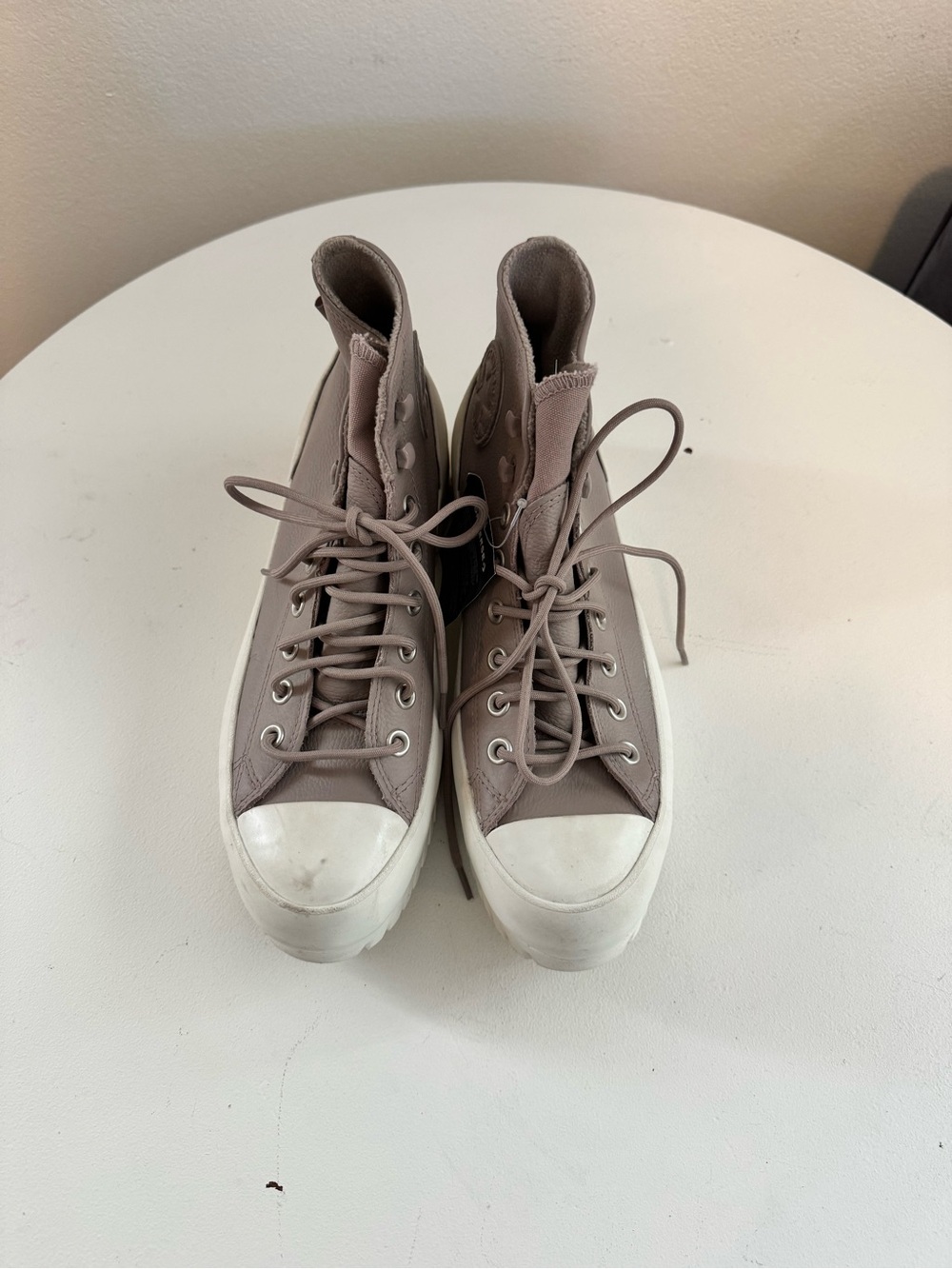 High-Top Canvas Sneakers in Taupe - Women's Lace-Up Comfort